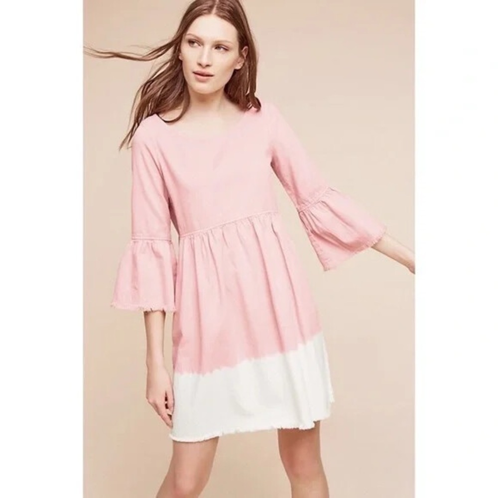 Anthropologie Holding Horses Dress‎ Womens 2 Lilibet Pink Dip Dye Bell Sleeve